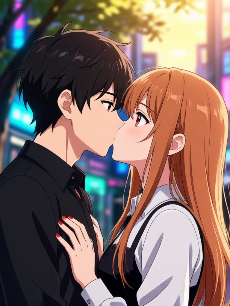 Mobile app interface for anime kissing video generator