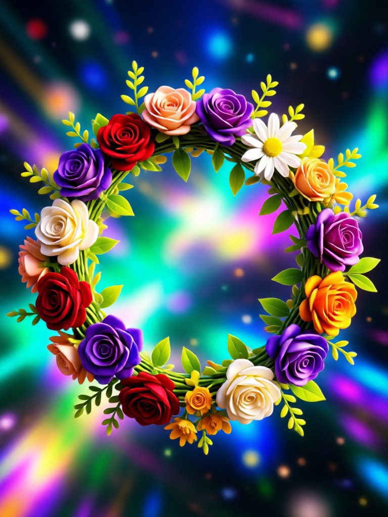 Bohemian flower crown with ribbons AI generated