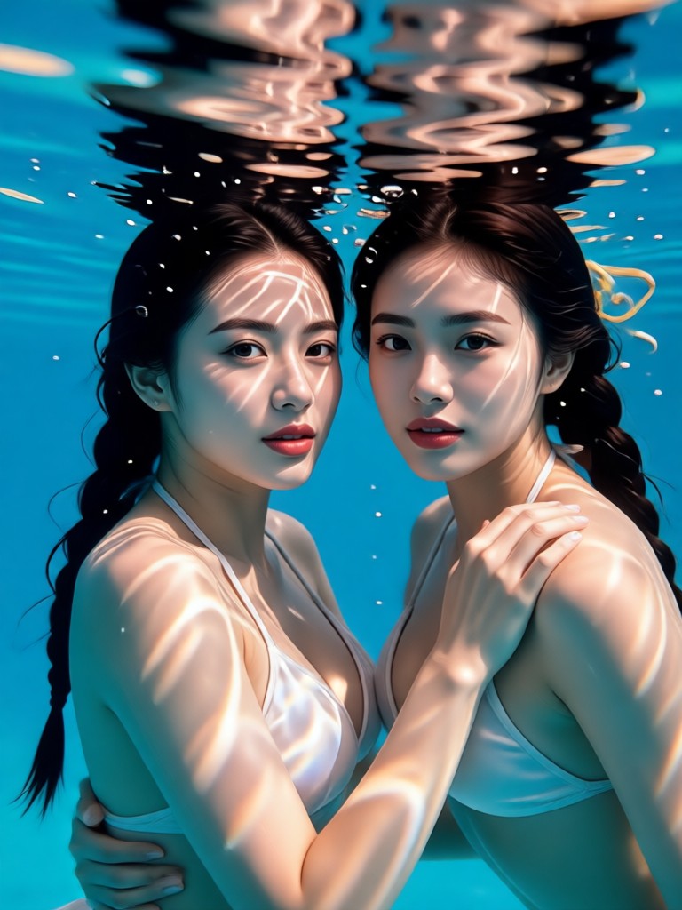 Fantasy themed underwater couple portrait with ethereal light