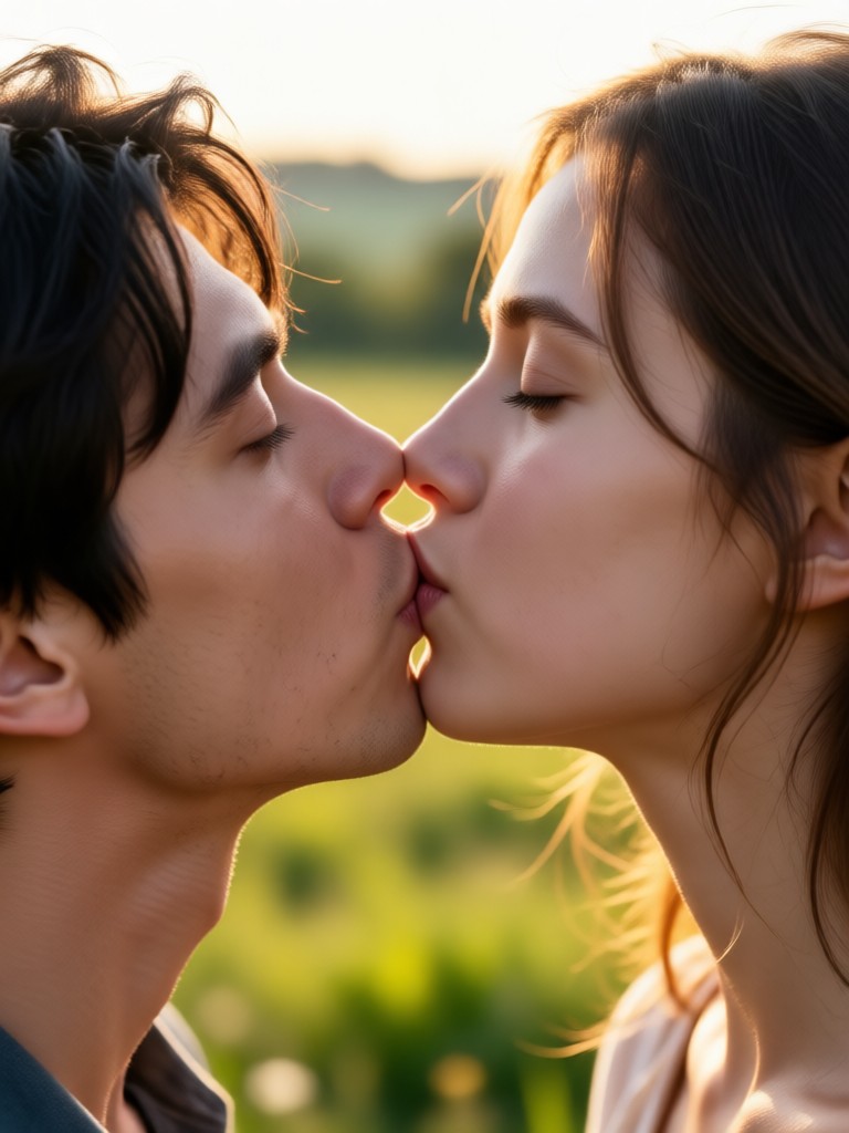 Sunset kiss in wheat field AI video