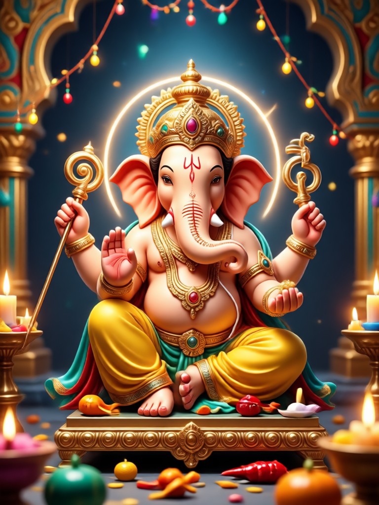 KI-generiertes Ganesh-Chaturthi-Foto mit festlicher Dekoration