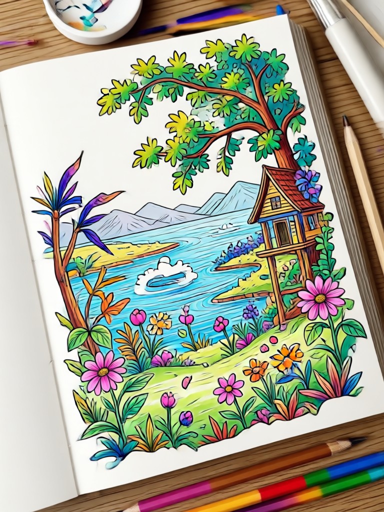 Lámina para colorear de escena oceánica con IA