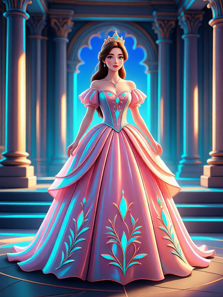 Royal dress change AI video with tiara and castle backdrop