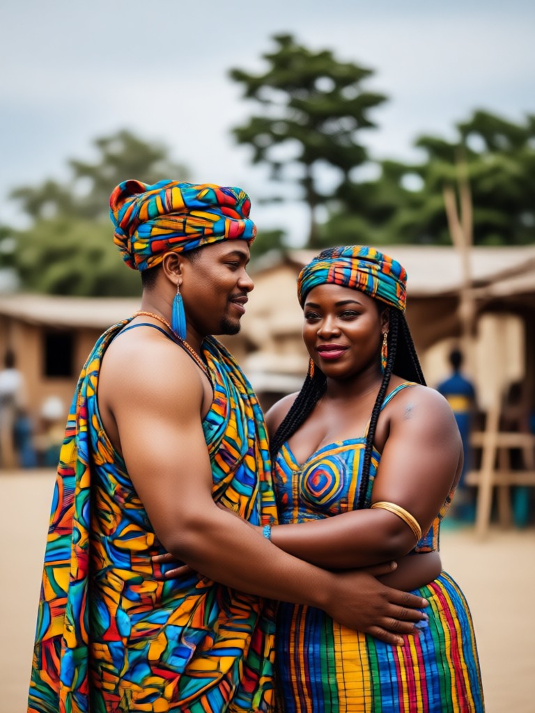 Royal Ashanti couple portrait with gold weights and adornments