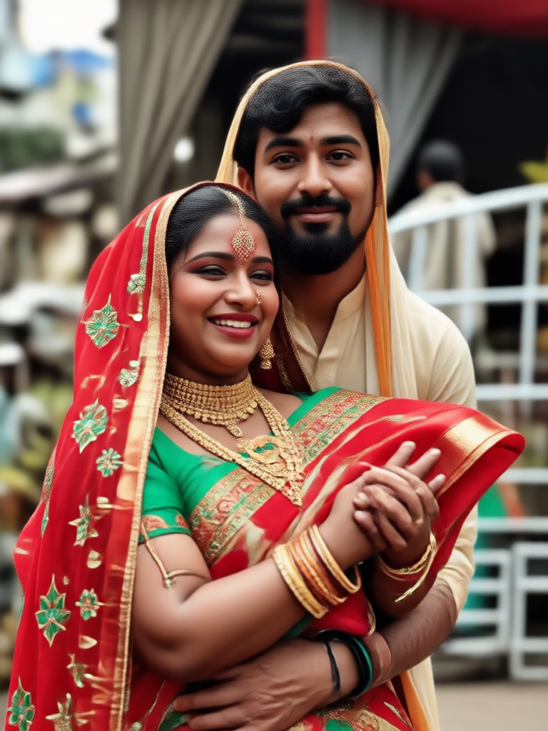 Traditional Paithani saree couple portrait