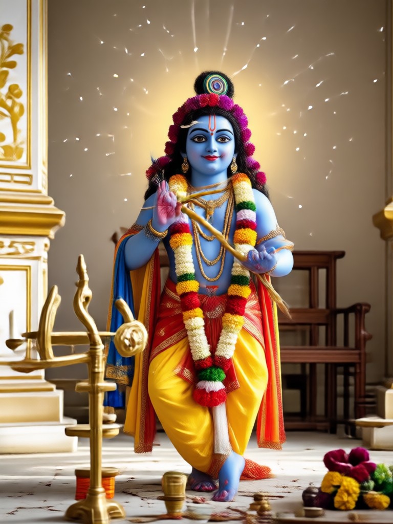 Elderly person as wise Krishna with divine glow