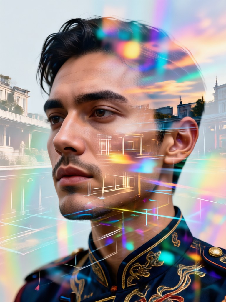 geometric pattern double exposure portrait