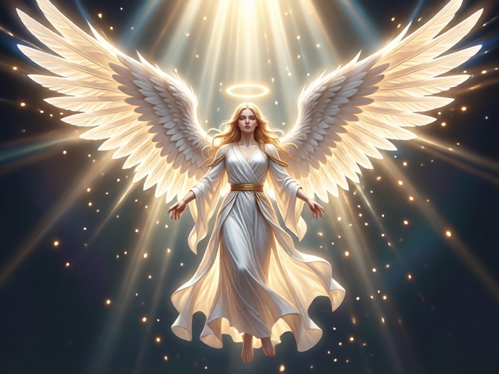 IA transformando una indicación de texto en una imagen detallada de un ángel