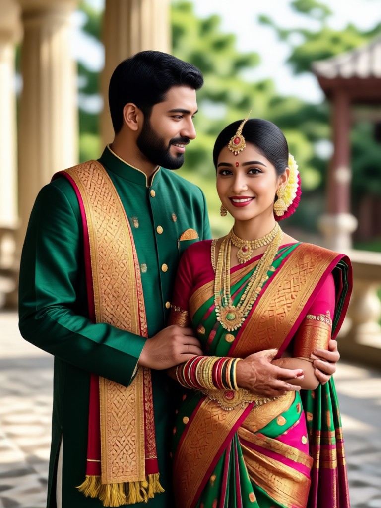 Bengali couple generation with festive floral background
