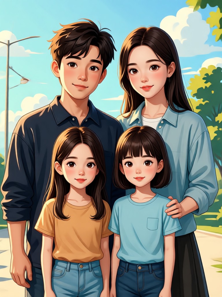 현실적 스타일의 여러 세대가 함께한 가족 초상화