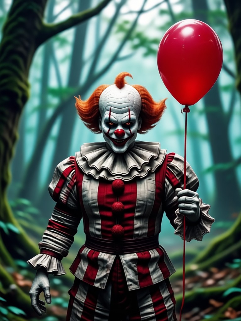 Person in a dark room with AI Pennywise lighting effects