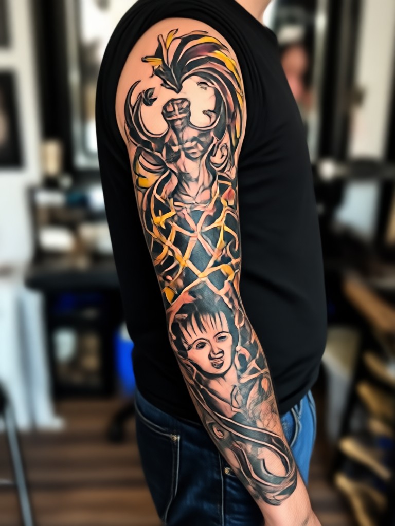 Geometric blackwork sleeve tattoo concept
