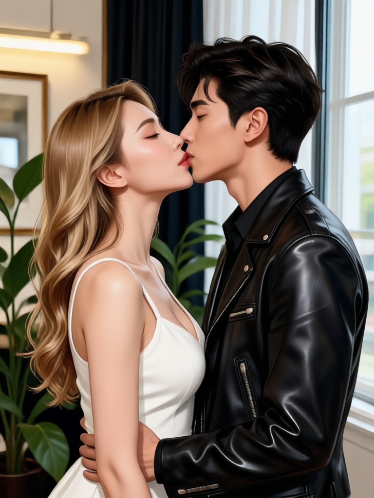Romantic sunset beach celebrity kiss
