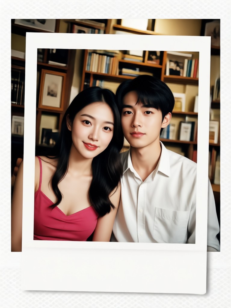 Polaroid style engagement photo announcement