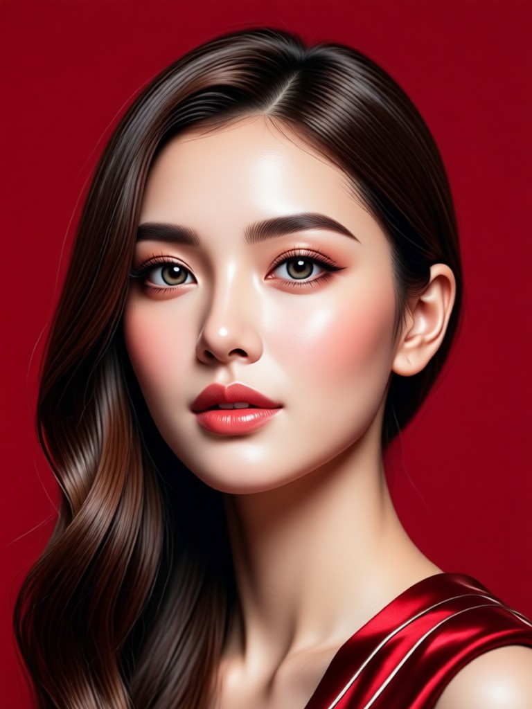 Elegant red background portrait for dating profiles