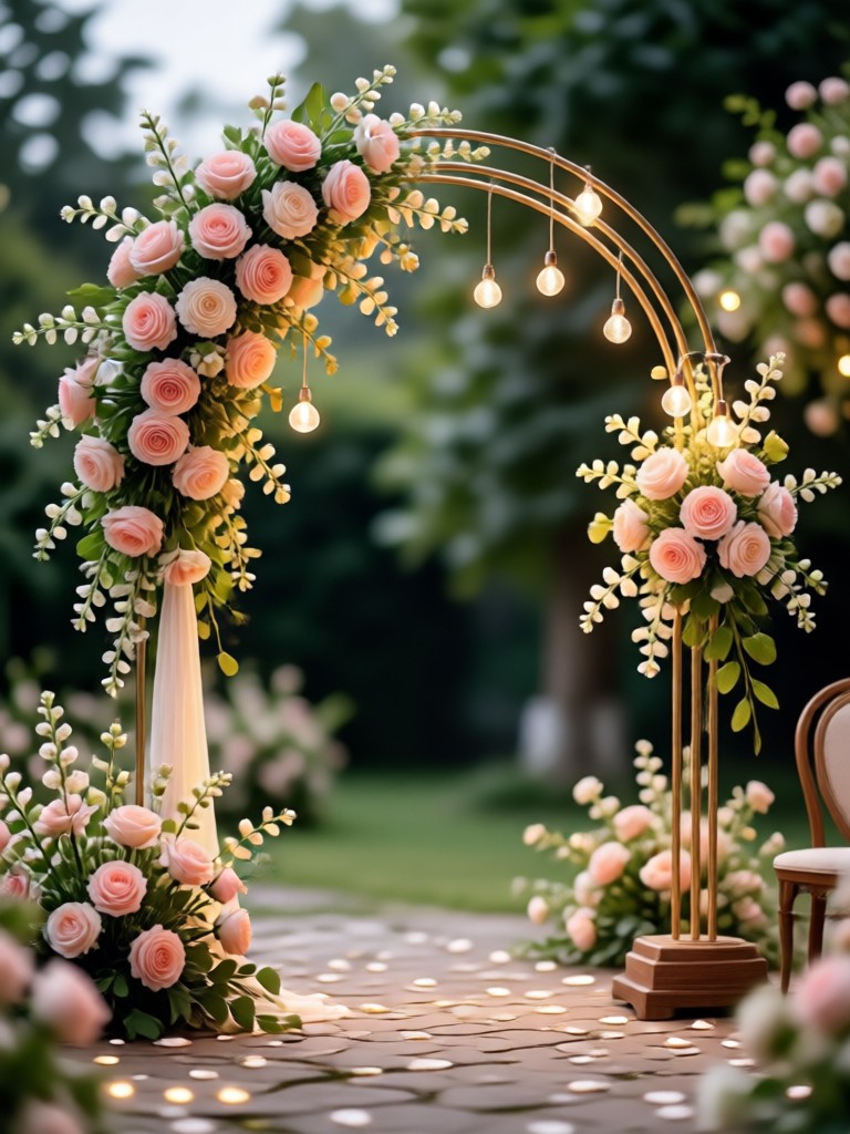 Minimalist wedding backdrop with monochrome florals