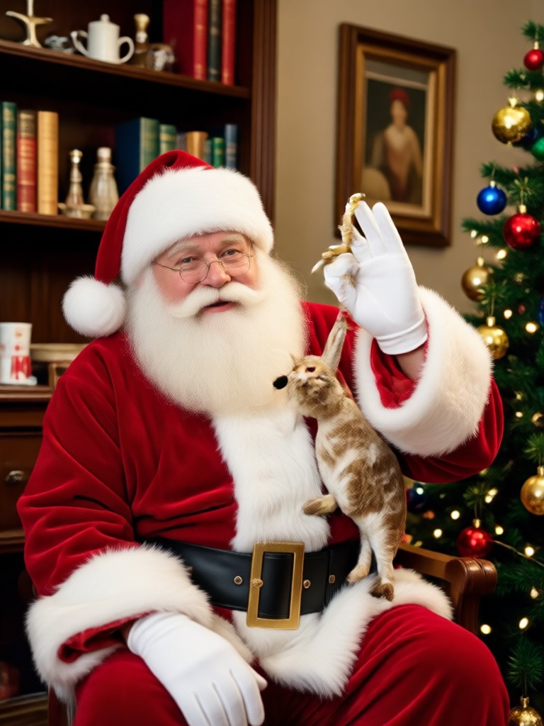 Santa sharing milk and cookies with a child