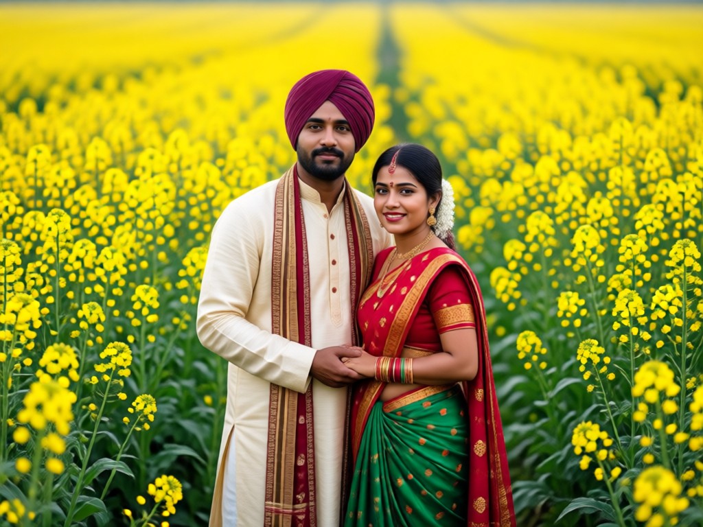 Romantic couple poses generated by AI in a field
