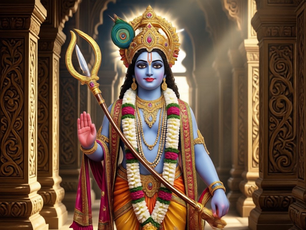 AI adding Krishna's flute and peacock feather to a portrait