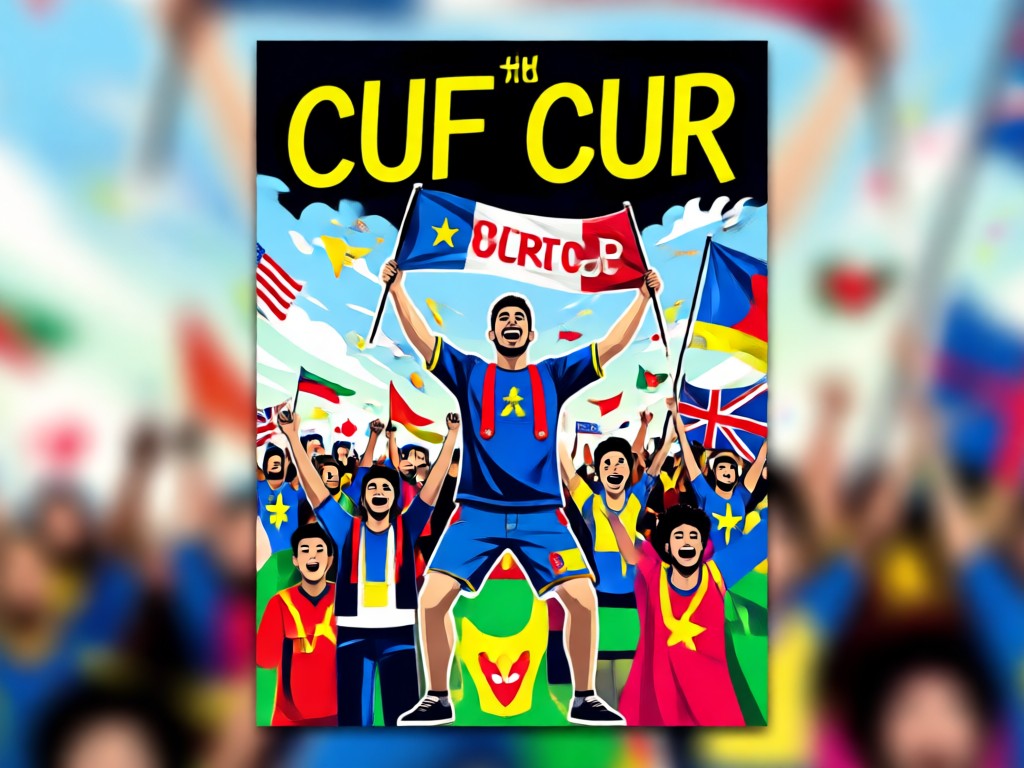 Football fan poster with championship trophy and confetti effects