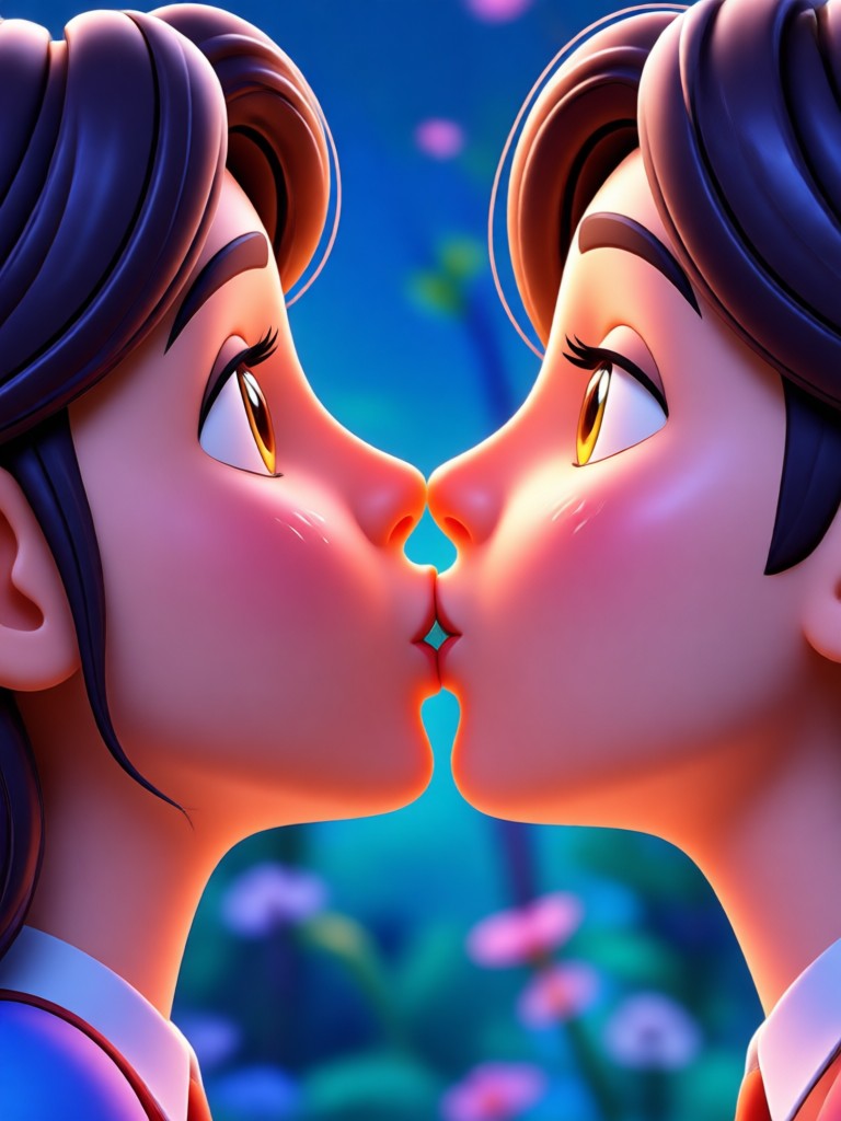 Interface do aplicativo móvel para animação 3D de beijo