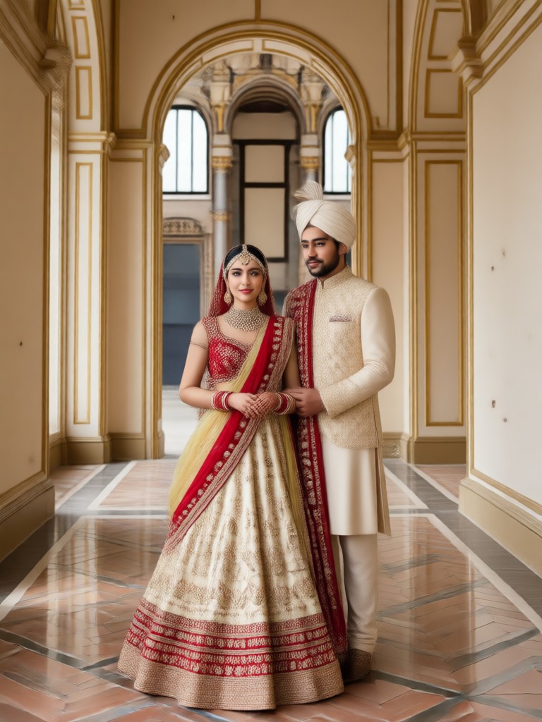 KI-Fusion-Wear Lehenga und Jacken-Outfit