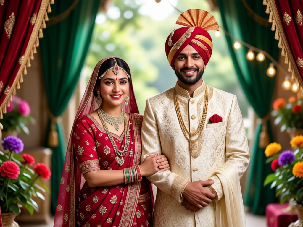 AI generated Punjabi couple in traditional pose and setting