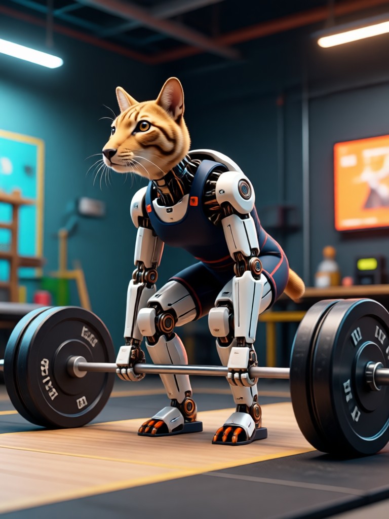 Dog in a gym headband doing squats AI video