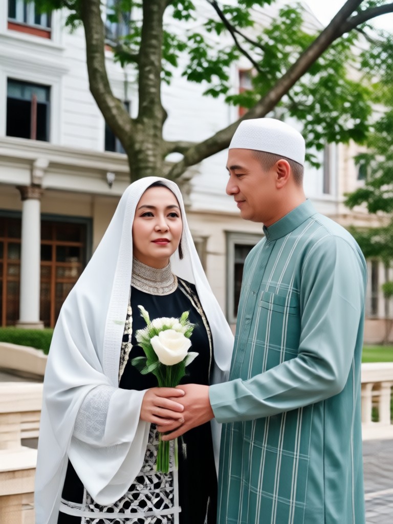 Modern Muslim couple engagement AI portrait