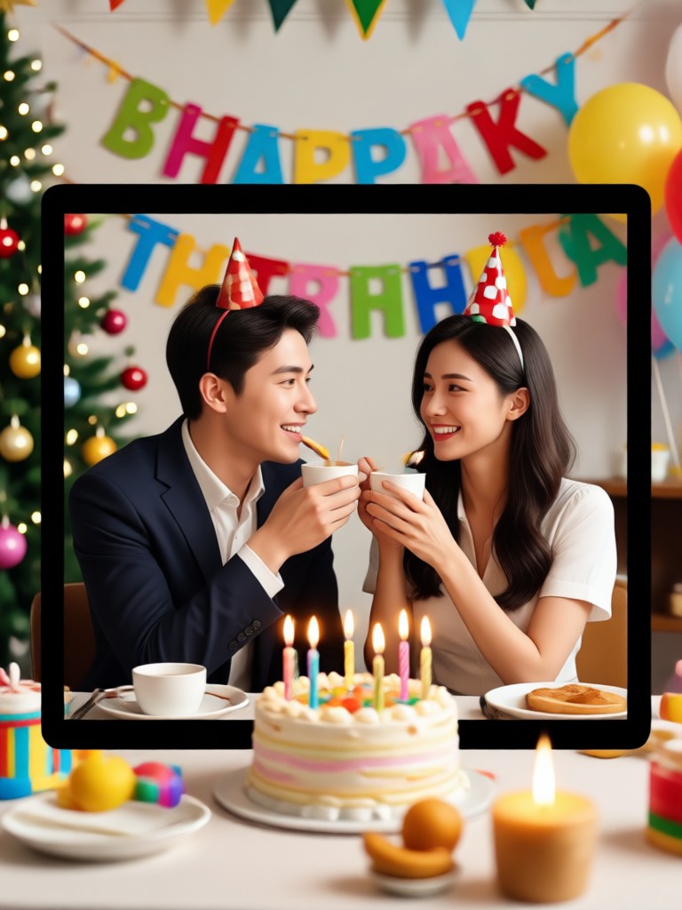 Mobile app showcasing birthday couple video creation