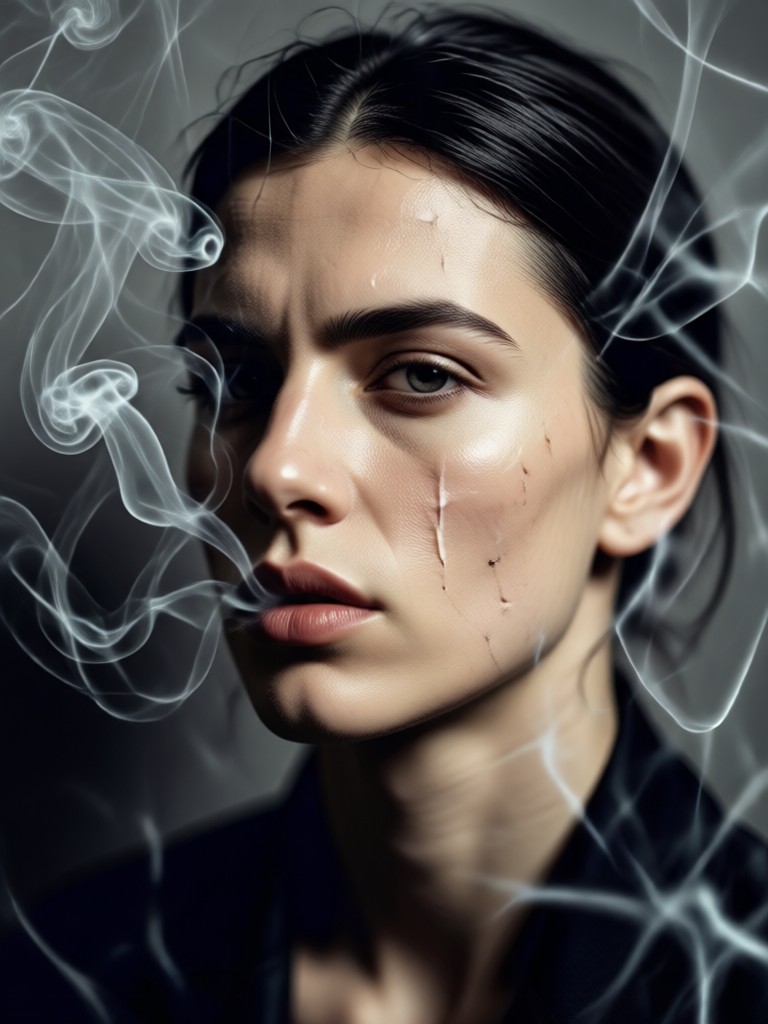 Portrait with colorful smoke plume effect