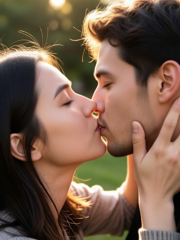 Foto de pareja mejorada con efecto de beso con IA
