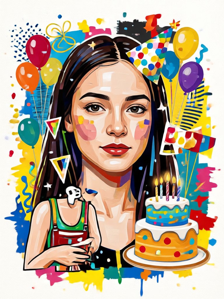 Thematic 30th birthday collage with decorations