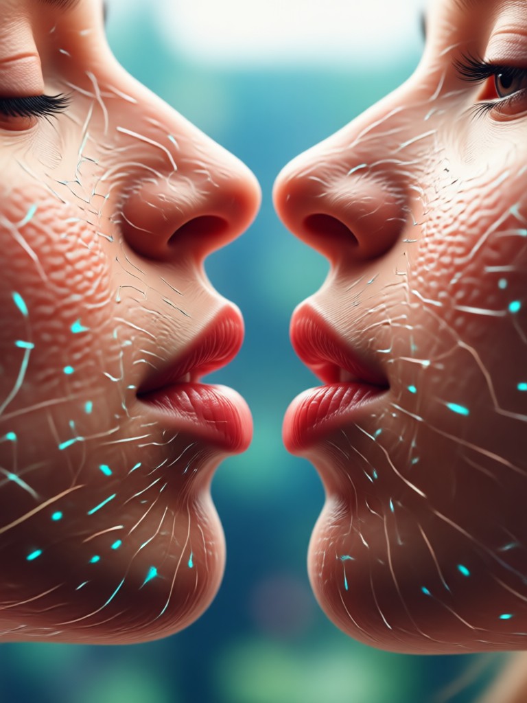 Dramatic lighting in an AI kiss scene