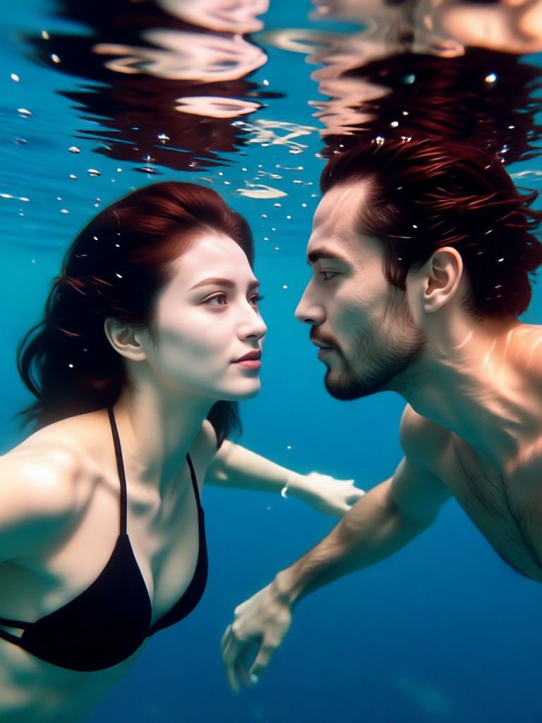 Black and white artistic underwater couple portrait