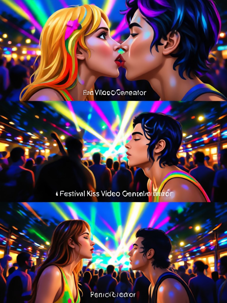 Carnival festival kiss with colorful lights