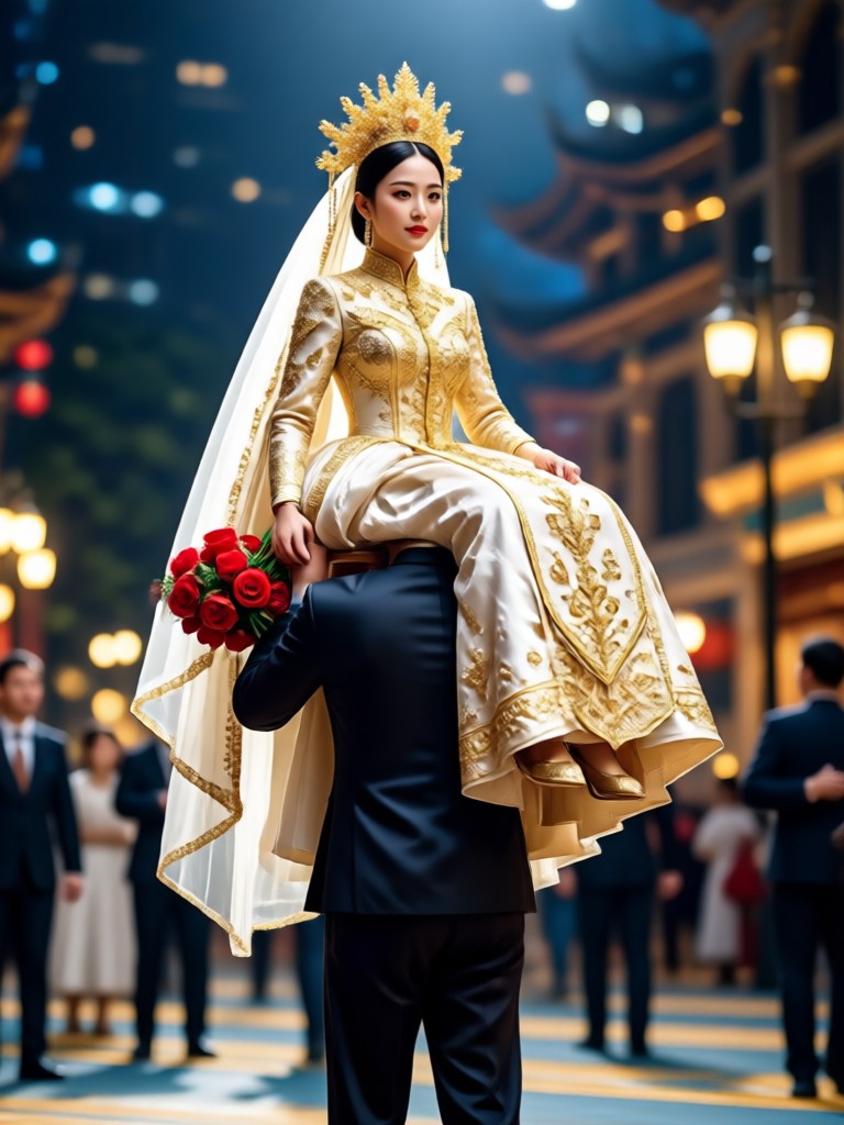 Cinematic black and white AI bridal carry portrait