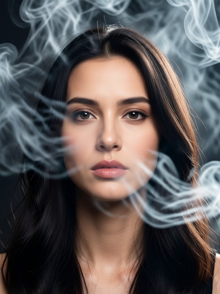 Portrait with red and orange fiery smoke background