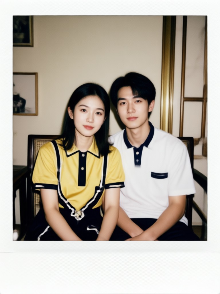 Couple portrait with faded vintage Polaroid effect