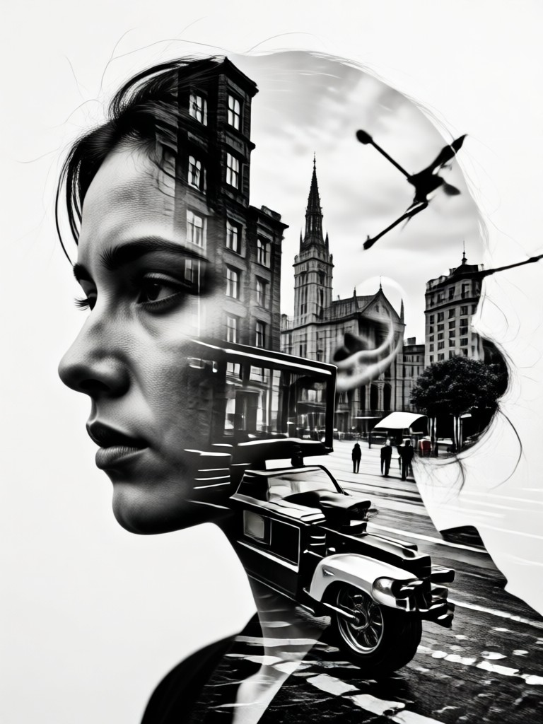 subtle double exposure with feather textures