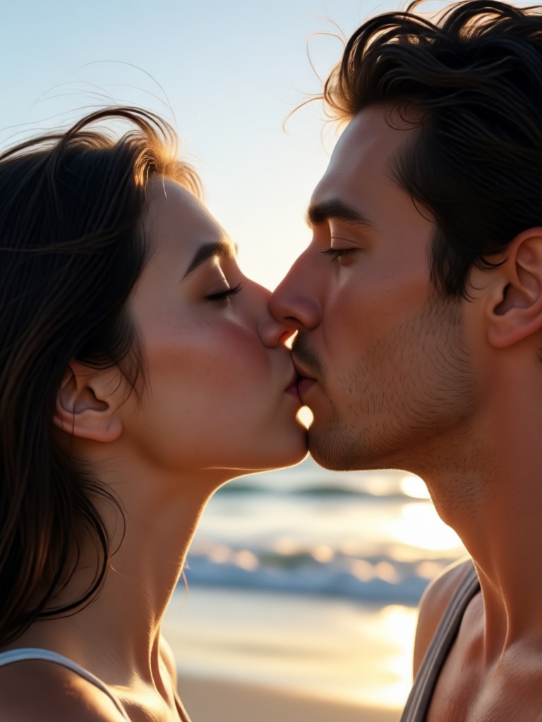 AI generated slow motion beach kiss video