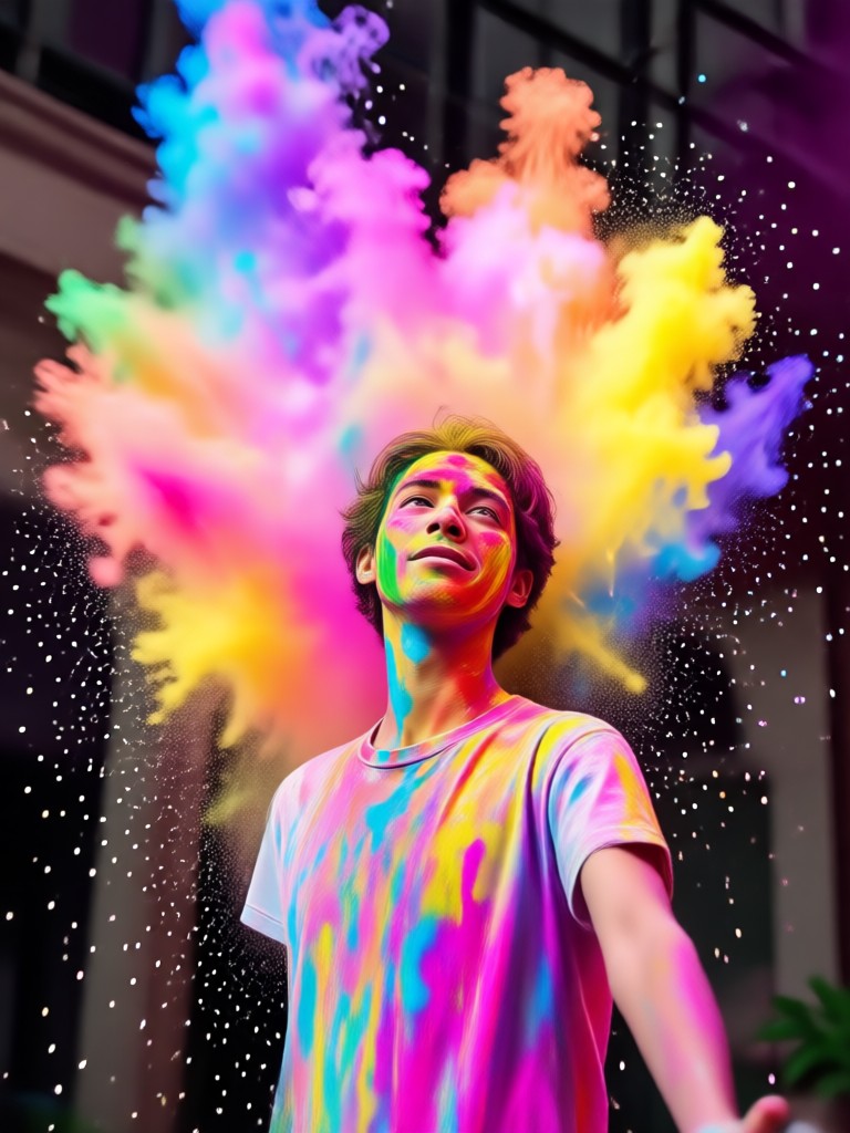 Couple sharing a colorful Holi moment