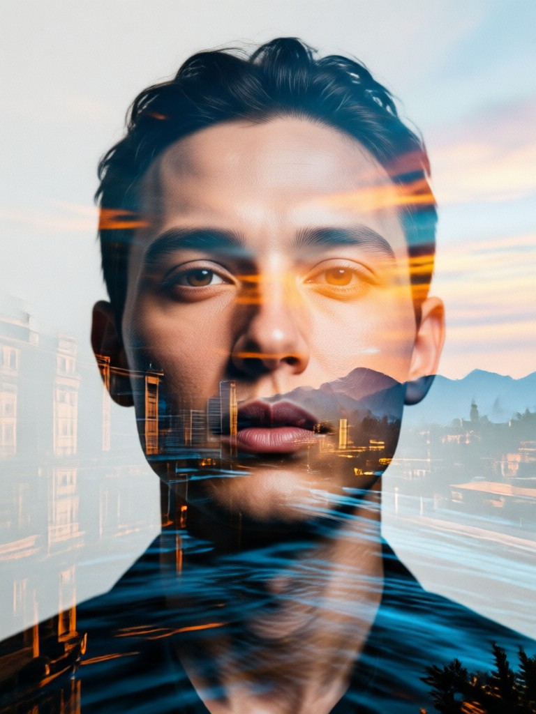 ocean wave double exposure portrait