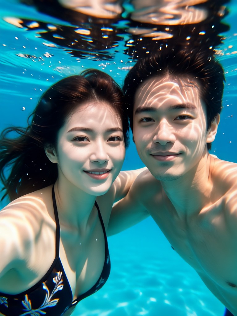 흑백 예술적 수중 커플 사진