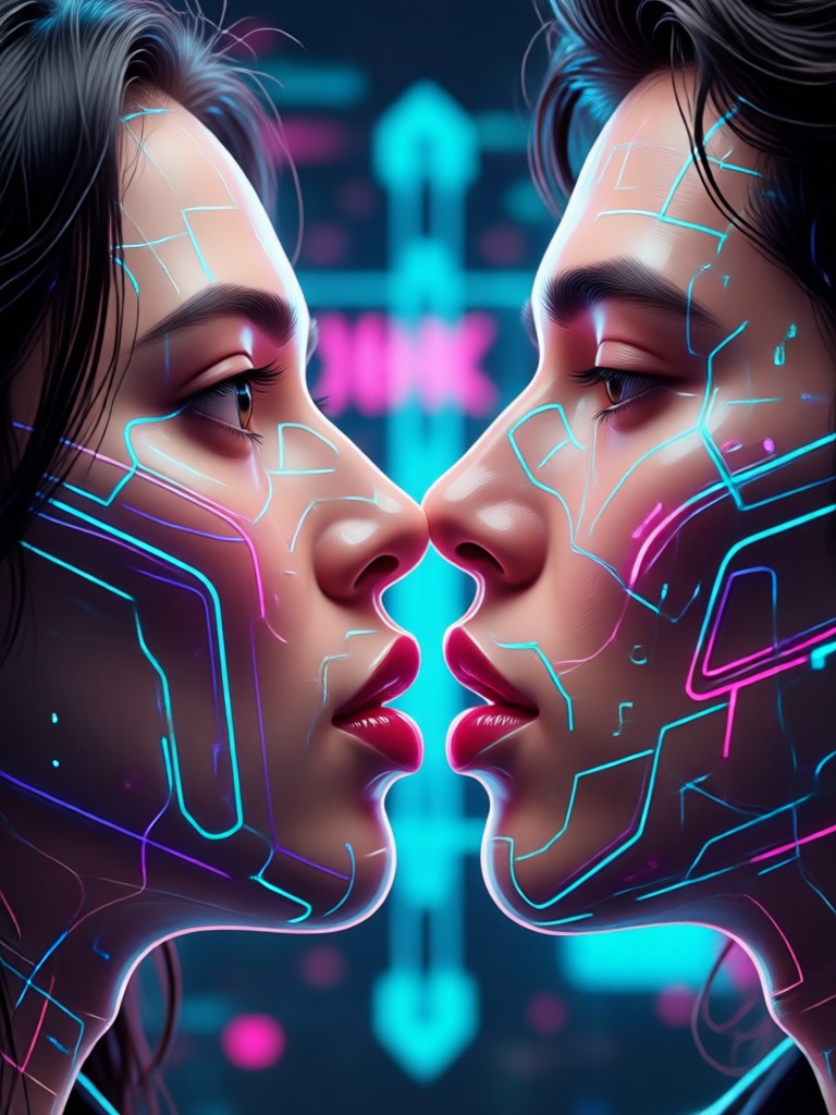 Funny cartoon style AI kiss animation