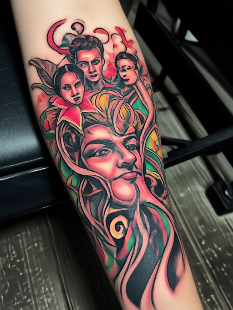 Trash polka style mixed media tattoo