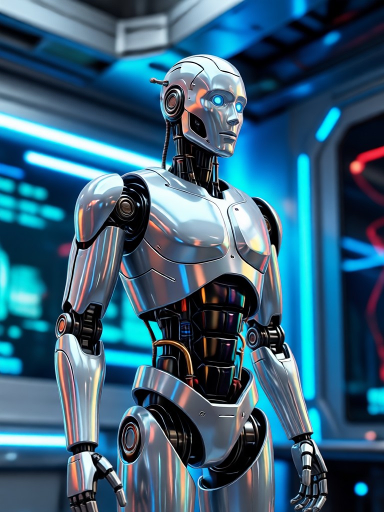 Futuristic soldier with robotic armor and helmet visor