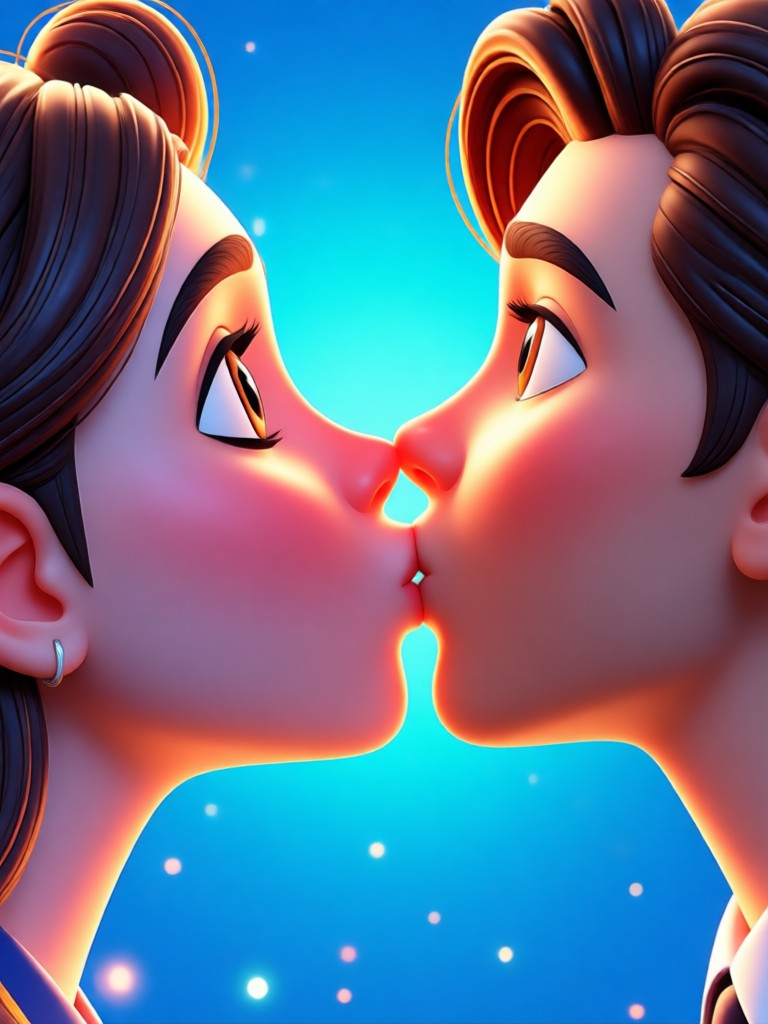 Animação de beijo no estilo anime fantasia