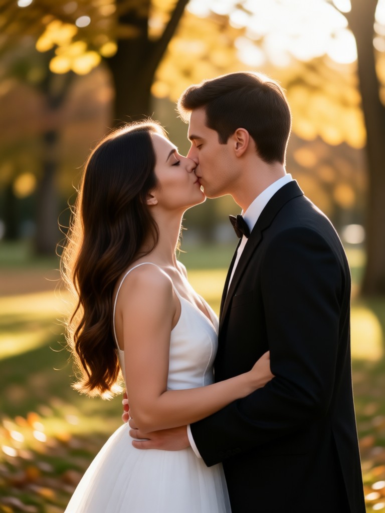 Sparkling fairy tale style couple kiss effect
