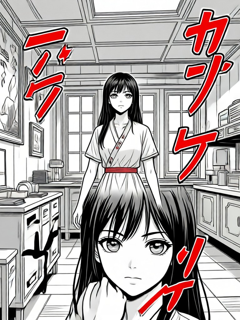 Portrait with a dark, psychological thriller manga filter applied